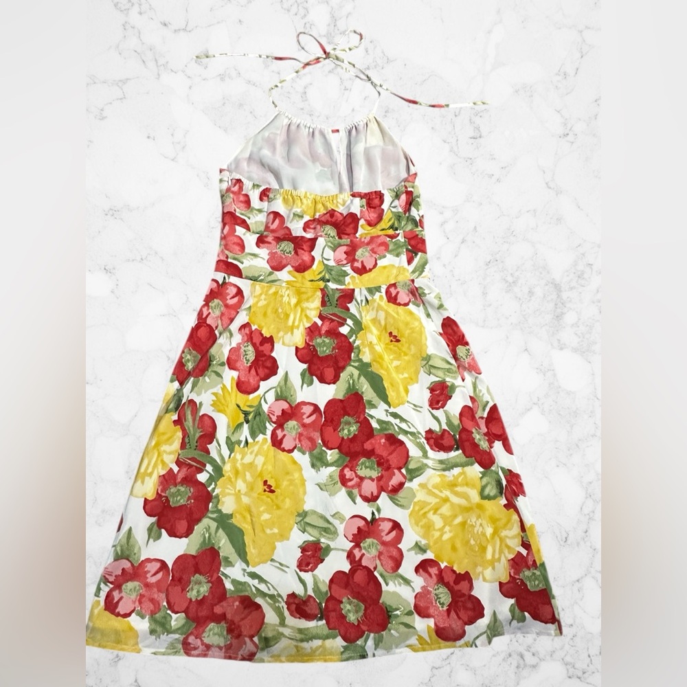 Ann Taylor LOFT Petite Silk Floral Halter Dress 2P Yellow Red - Picture 3 of 9